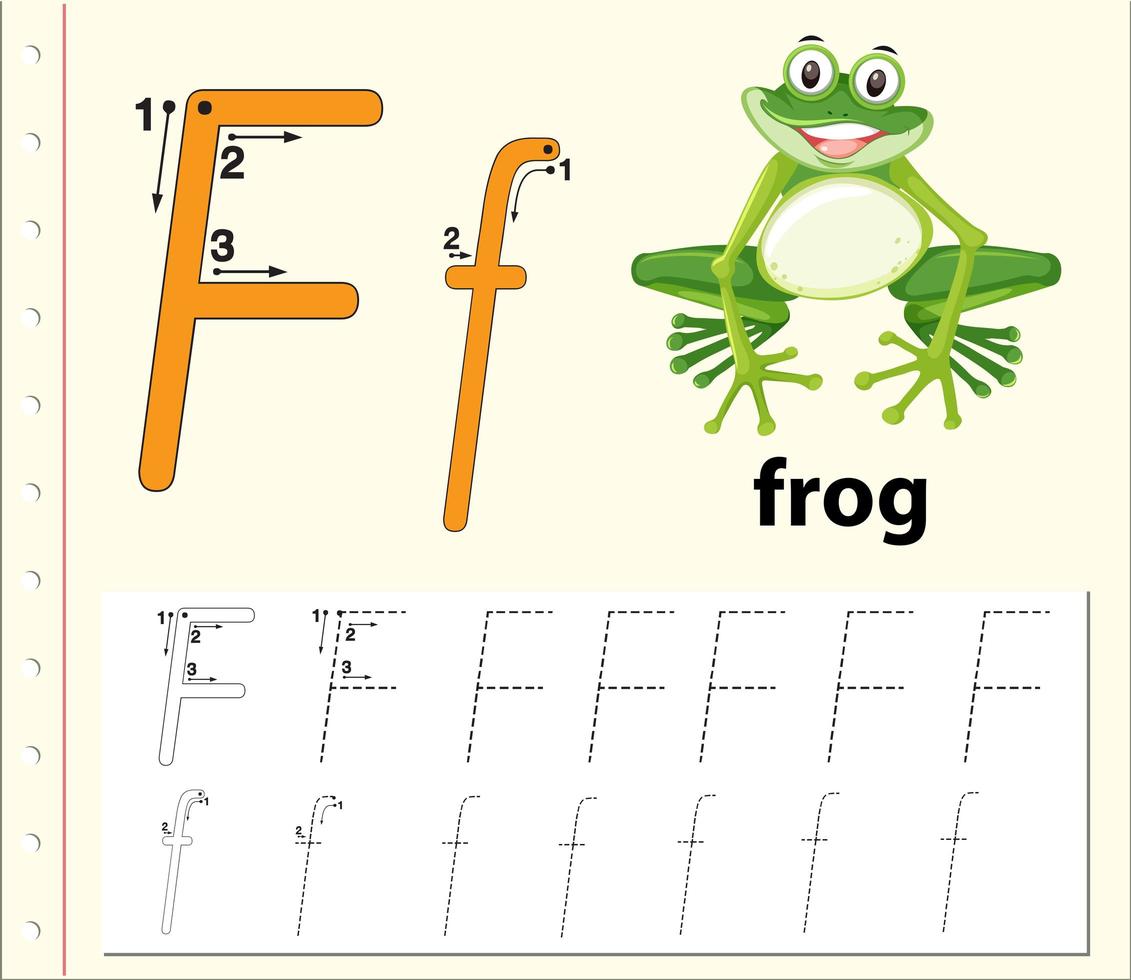 Letter F tracing alphabet worksheets vector