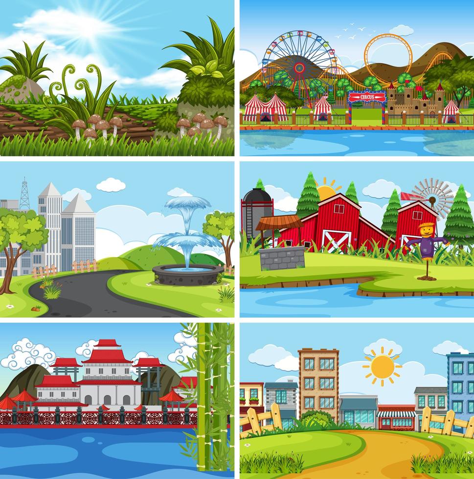 A set of outdoor scene including building vector