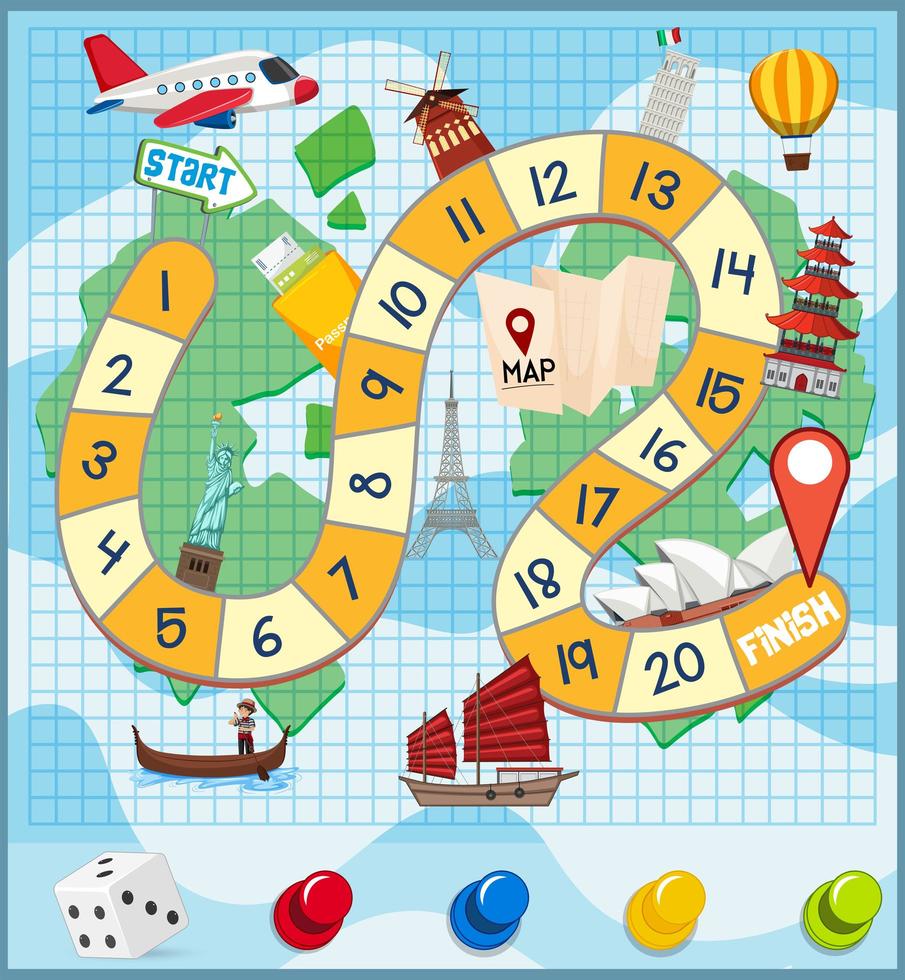 A world travel boardgame template vector