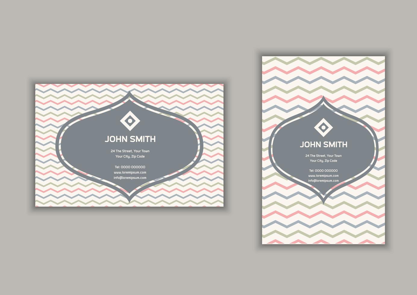 Business card with chevron stripes design in portrait and landscape format  vector