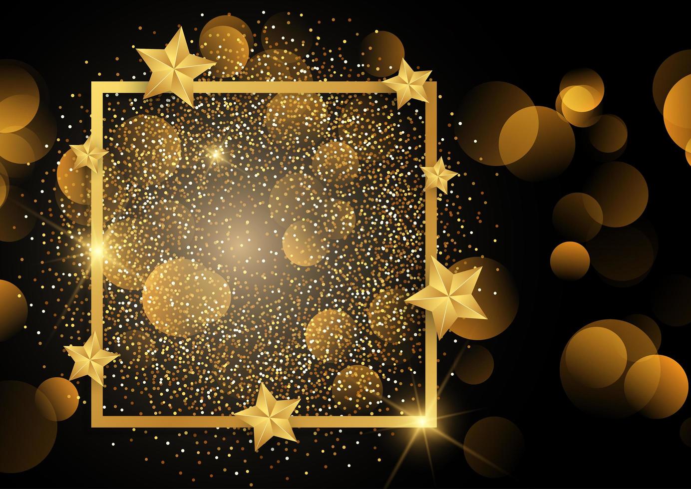 Gold border on glitter background with stars  vector