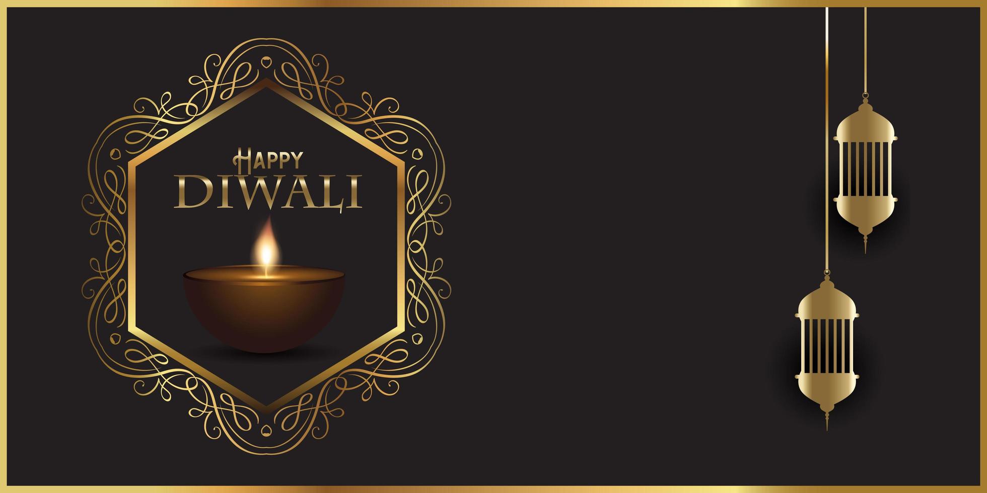 Decorative banner design for Diwali with Indian lamps vector