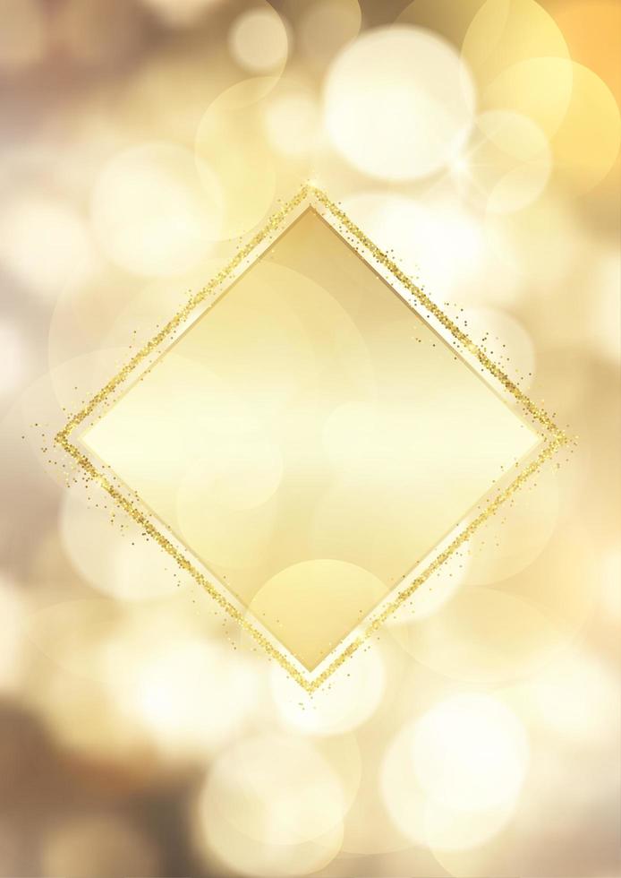 Glittery gold frame on a bokeh lights background vector