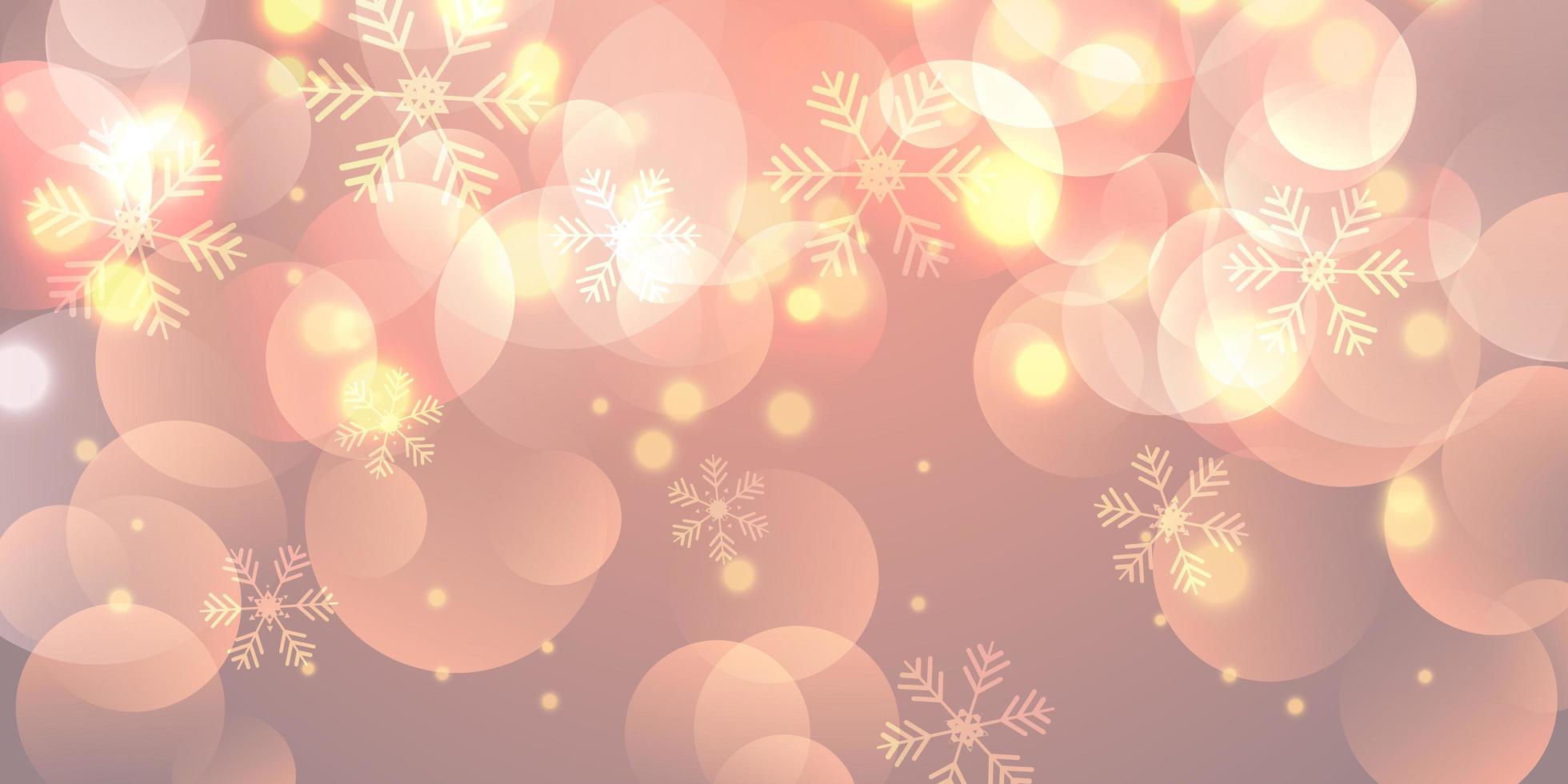 Banner de navidad con copos de nieve y luces bokeh vector