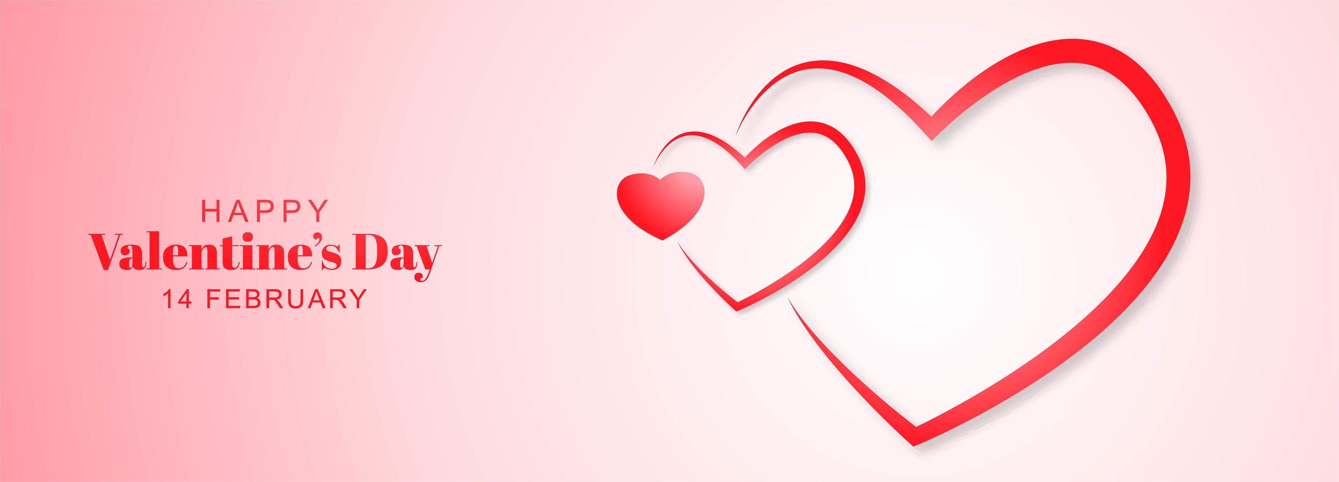 Hermoso contorno corazones día de san valentín banner vector