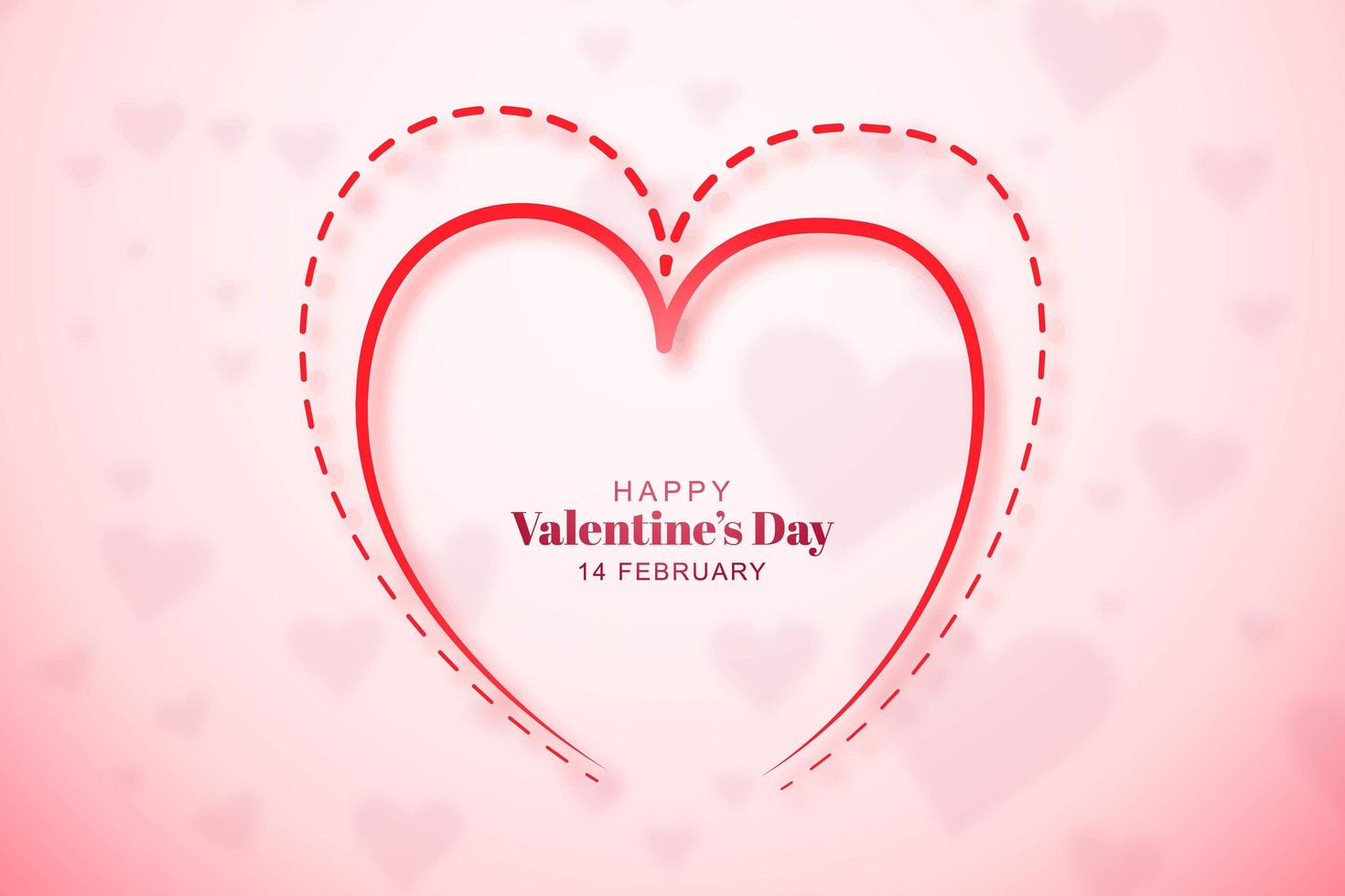 Valentines day card with dashed and outline heart vector