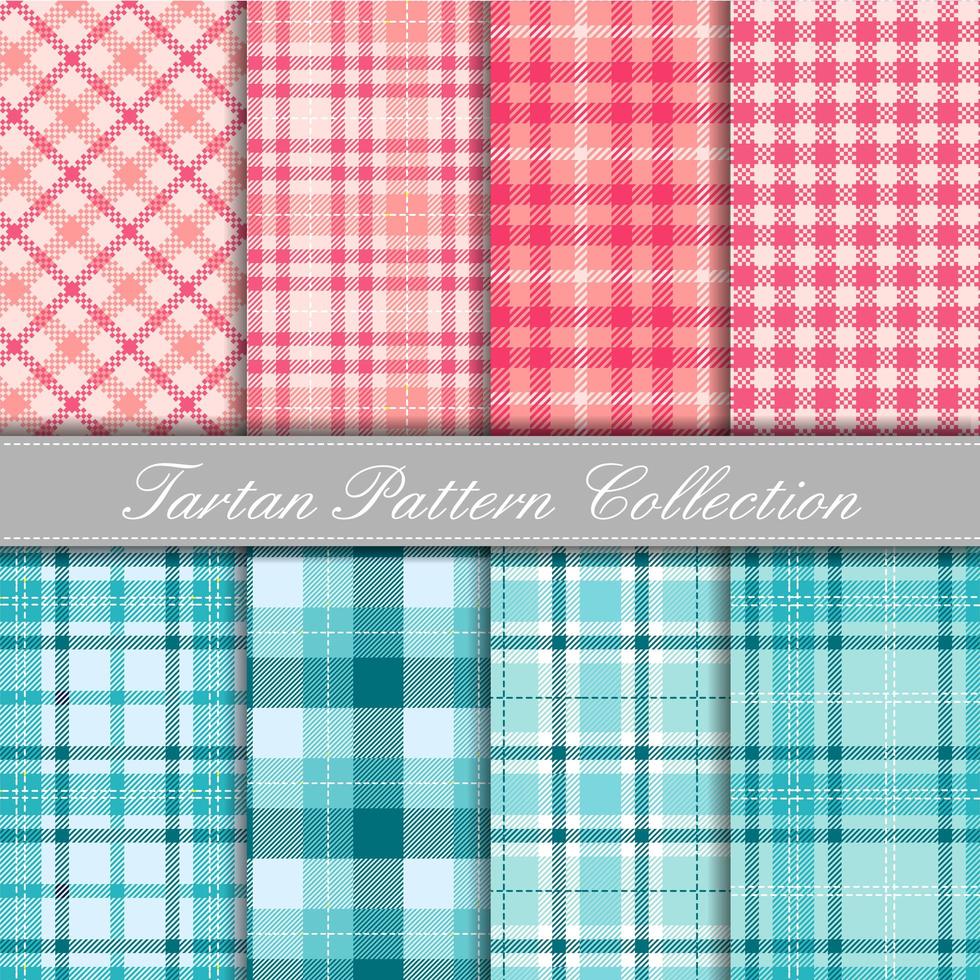 Pink and turquoise collection of baby tartan patterns vector