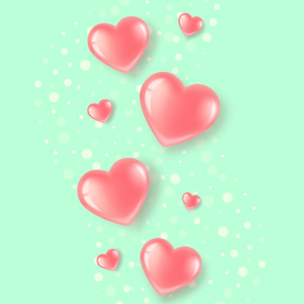 Glossy hearts on a green background vector