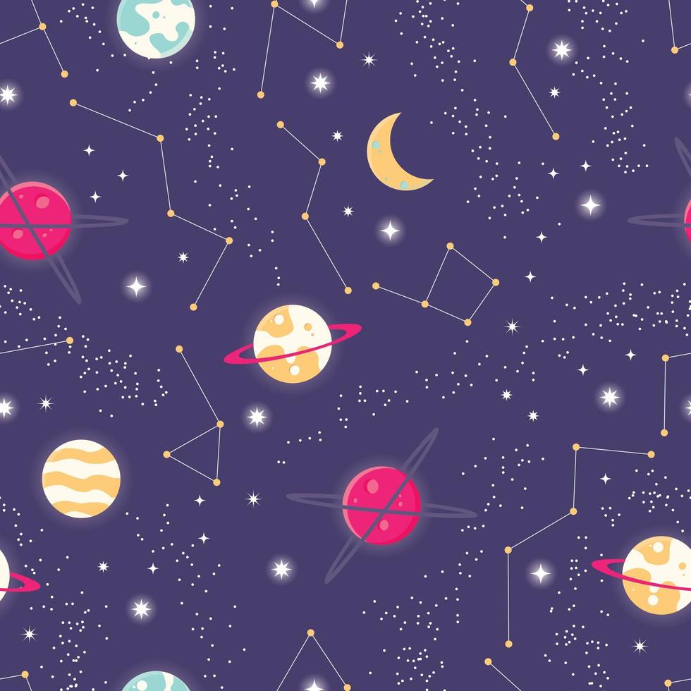 Universe with planets and stars seamless pattern vector