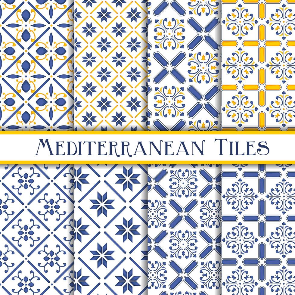 Collection of mediterranean tile patterns vector