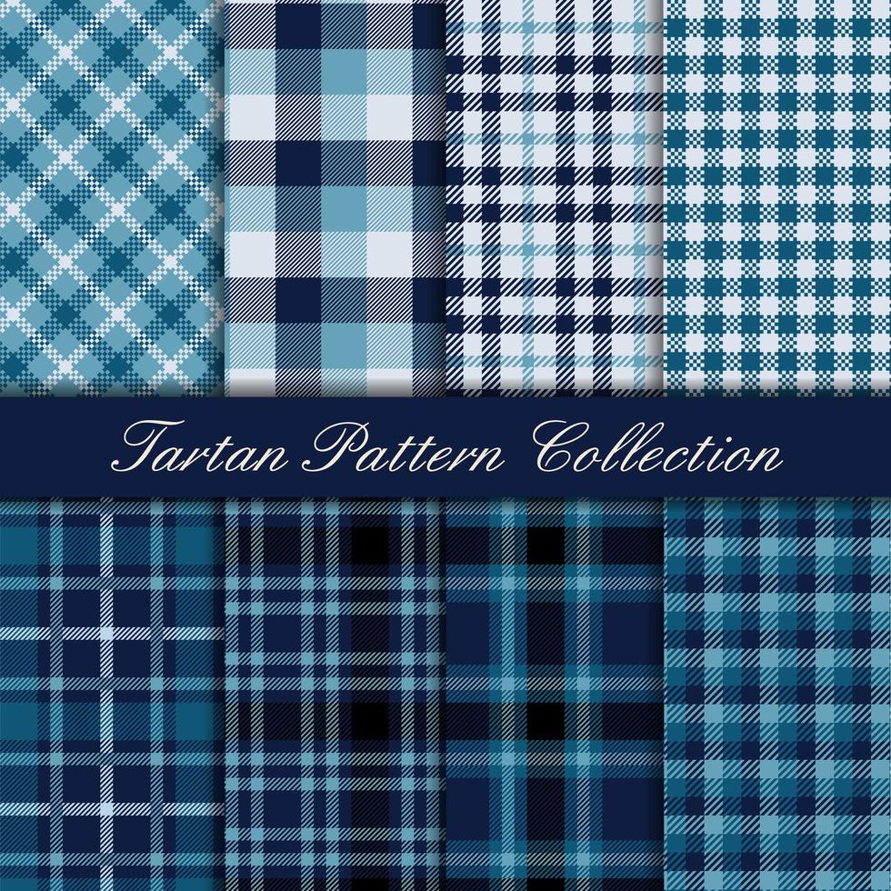 Elegante colección de patrones de tartán azul real vector