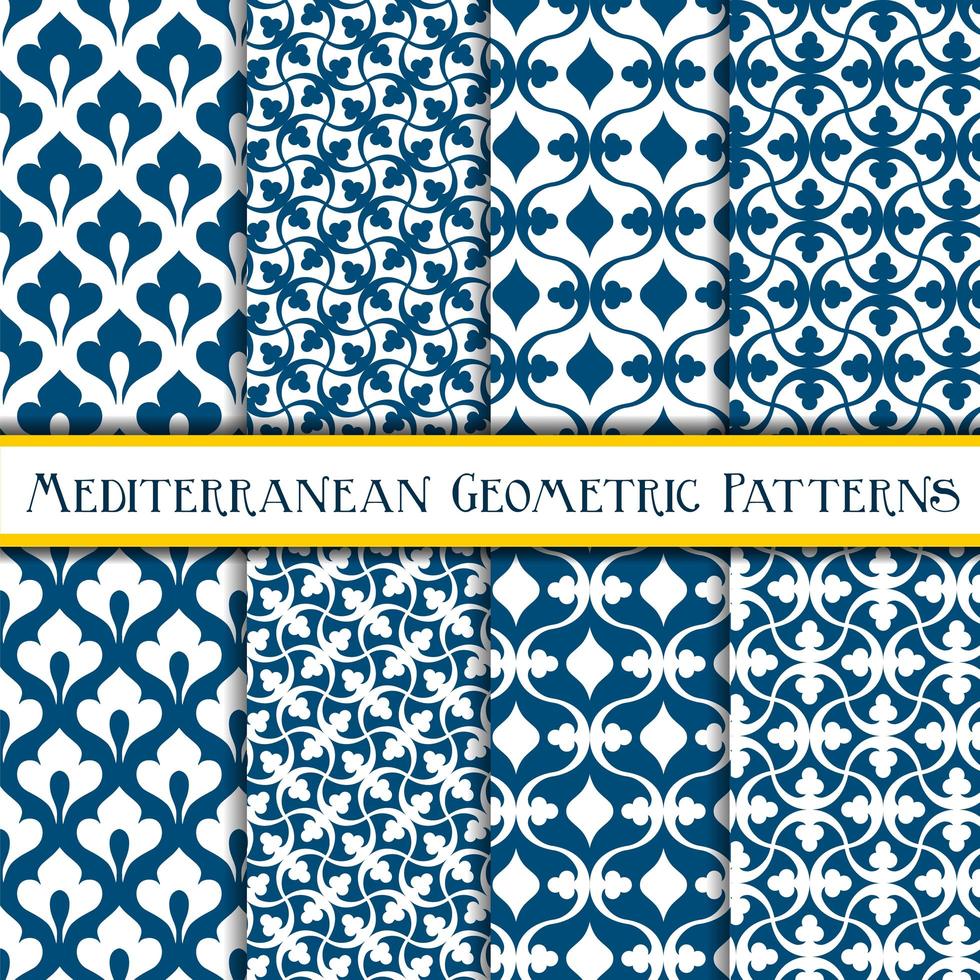 Elegant collection of blue geometric mediterranean patterns vector