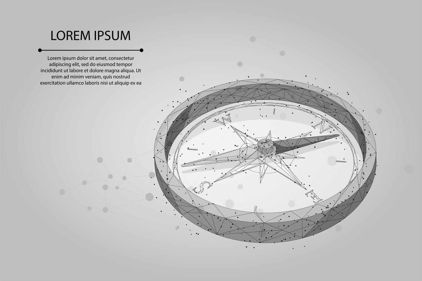 Mesh line and point polygonal compass icon vector