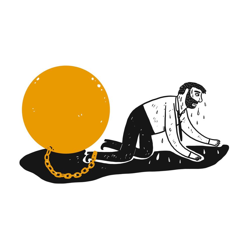 Businessman chained with large steel ball vector