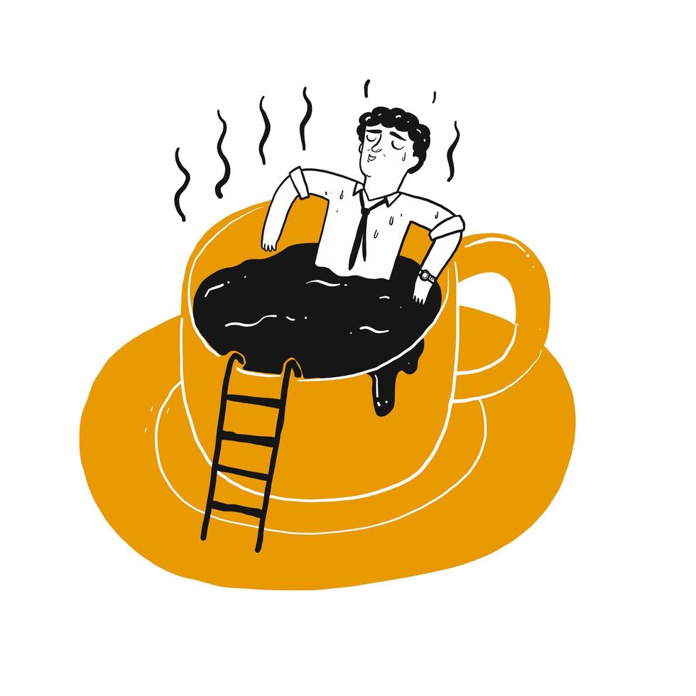 Dibujo del hombre descansando en una taza de café vector