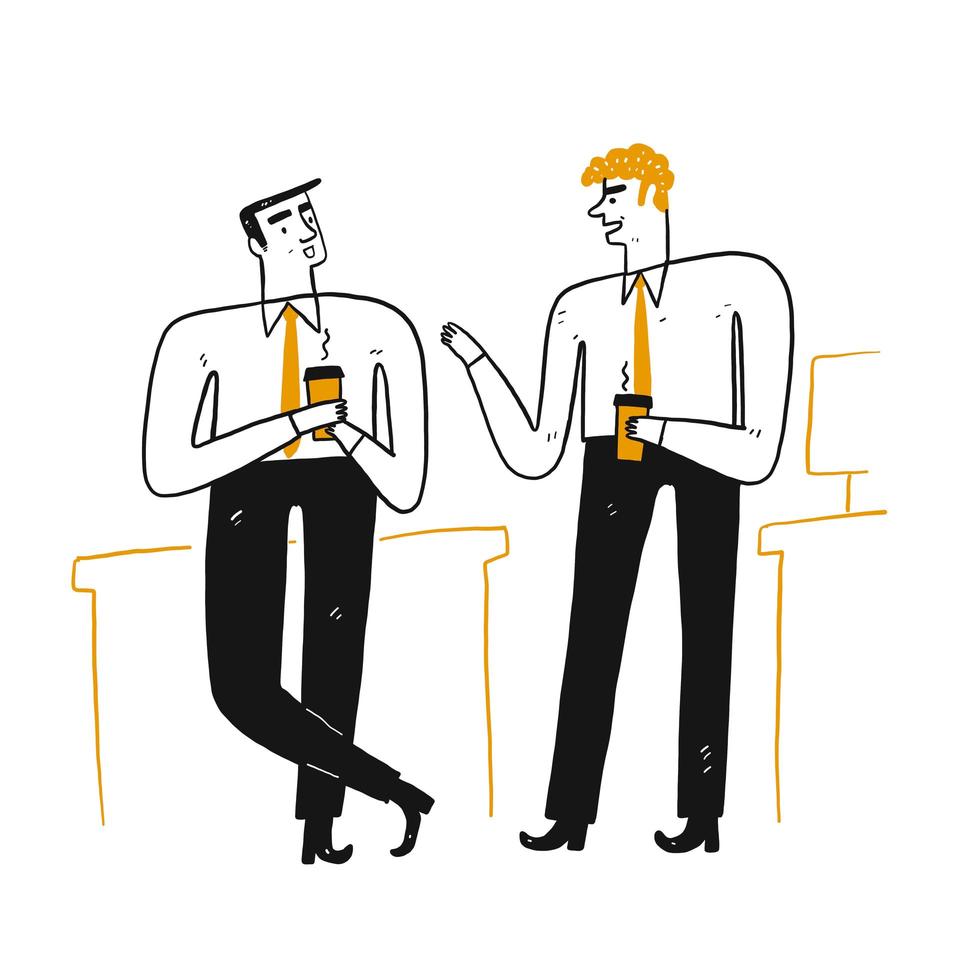 Two businessmen talking and drinking coffee  vector