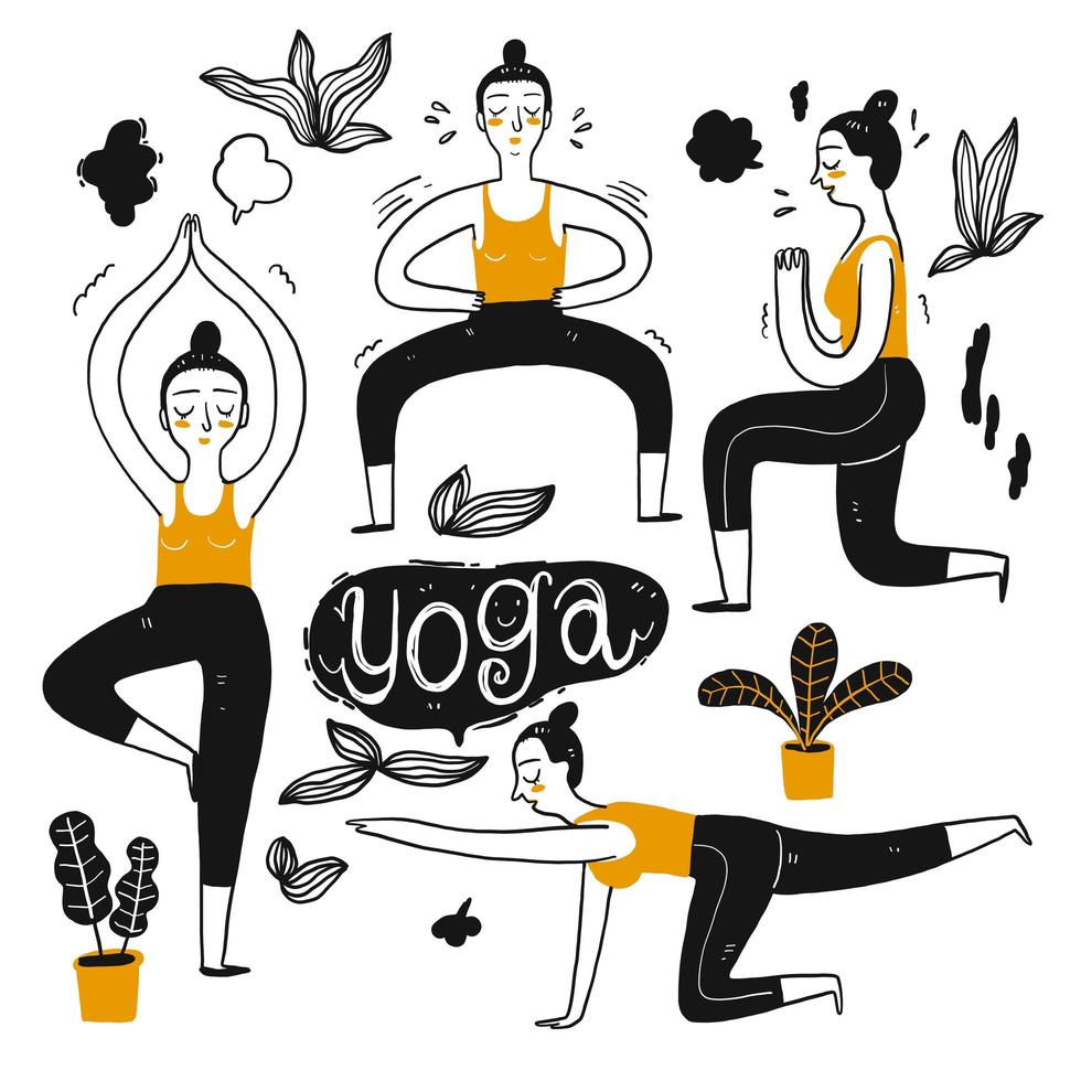 Mujeres en posturas de yoga vector