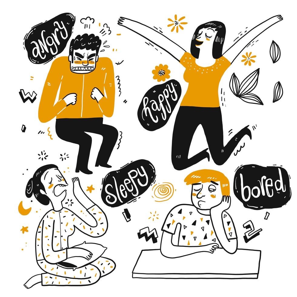 Set of cartoon people showing emotion vector