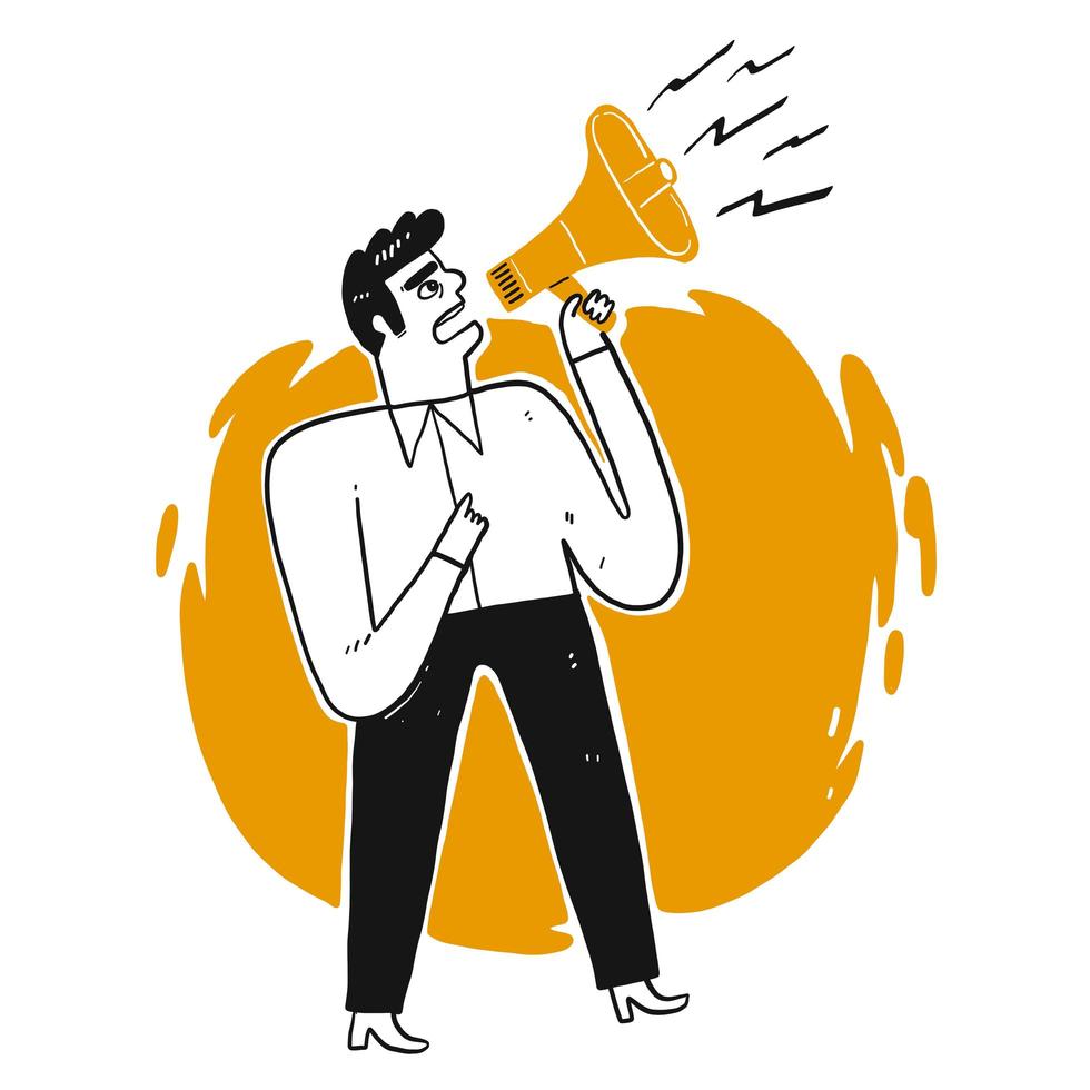 Business man shouting through loud speaker vector