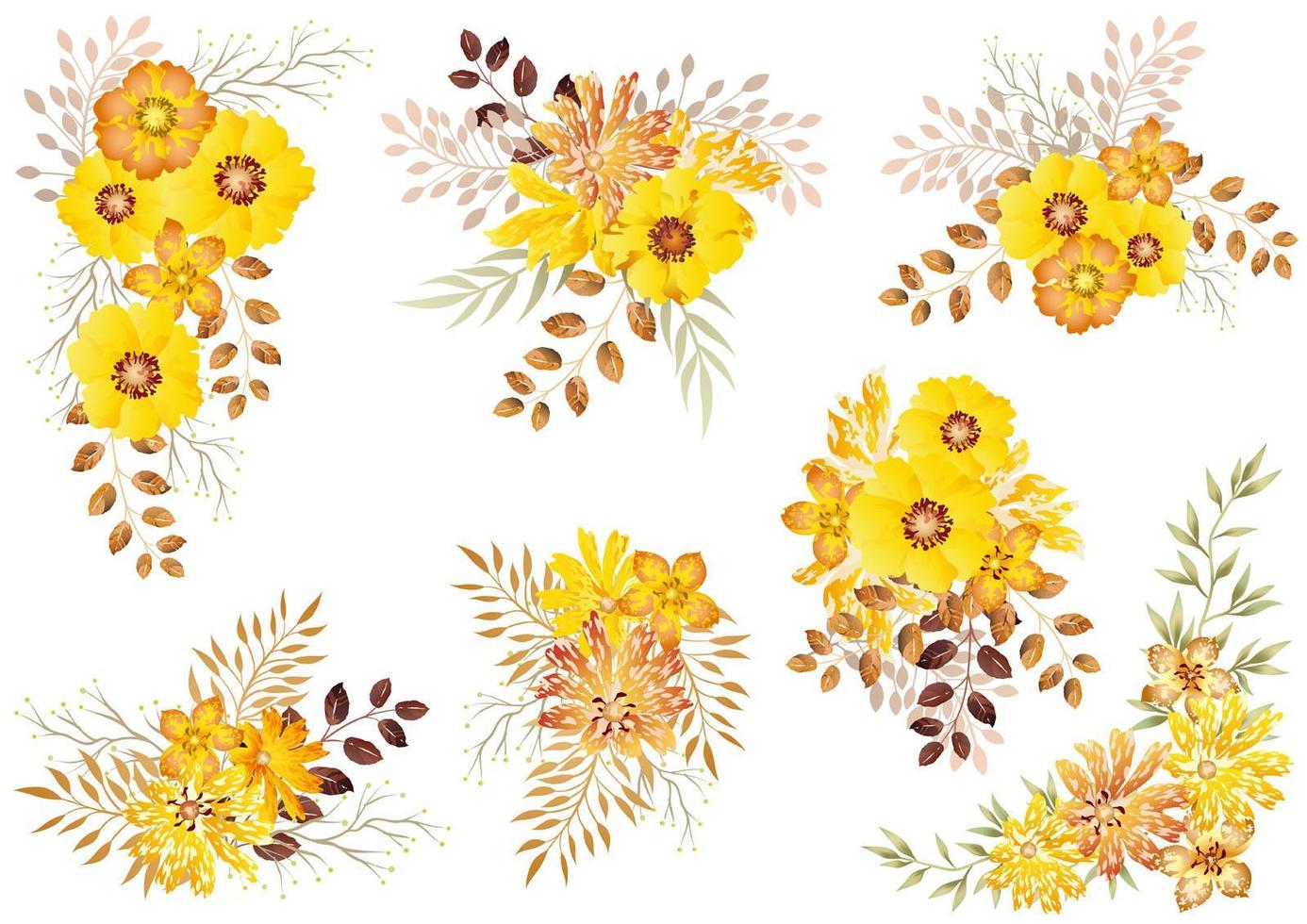 Set of watercolor floral elements isolated on a white background. vector