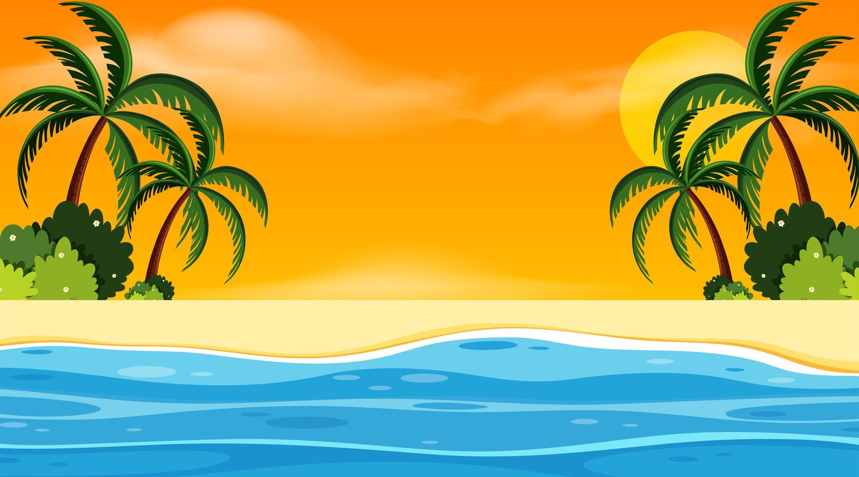 Diseño de fondo de paisaje con playa al atardecer vector