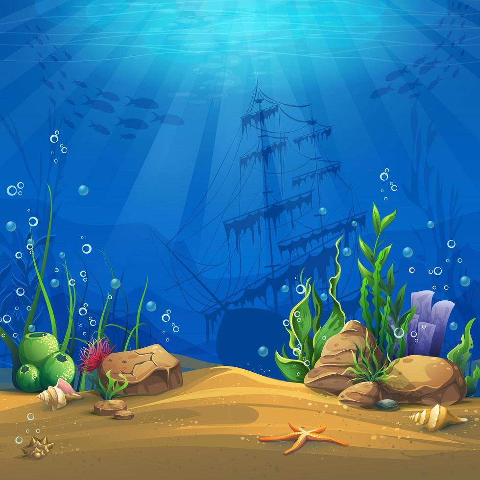 Marine Life Landscape with shipwreck vector