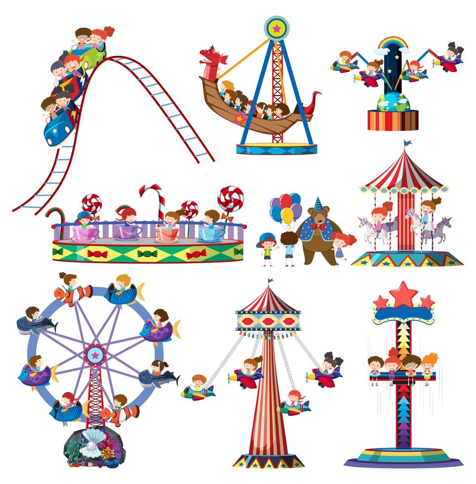 Un conjunto de atracciones de parques temáticos vector