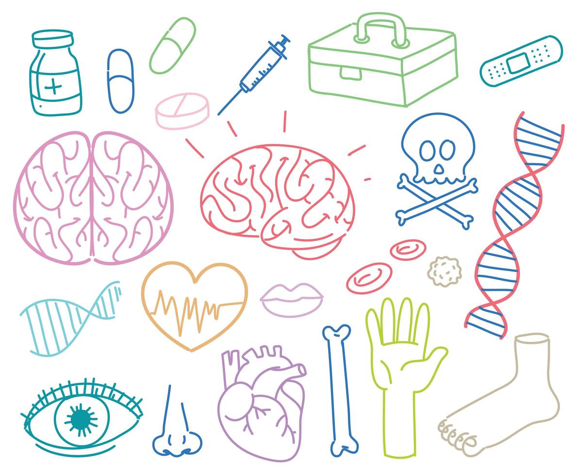 Doodles of various medical icons vector