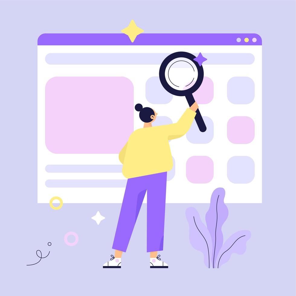 Mujer buscando información en la web vector