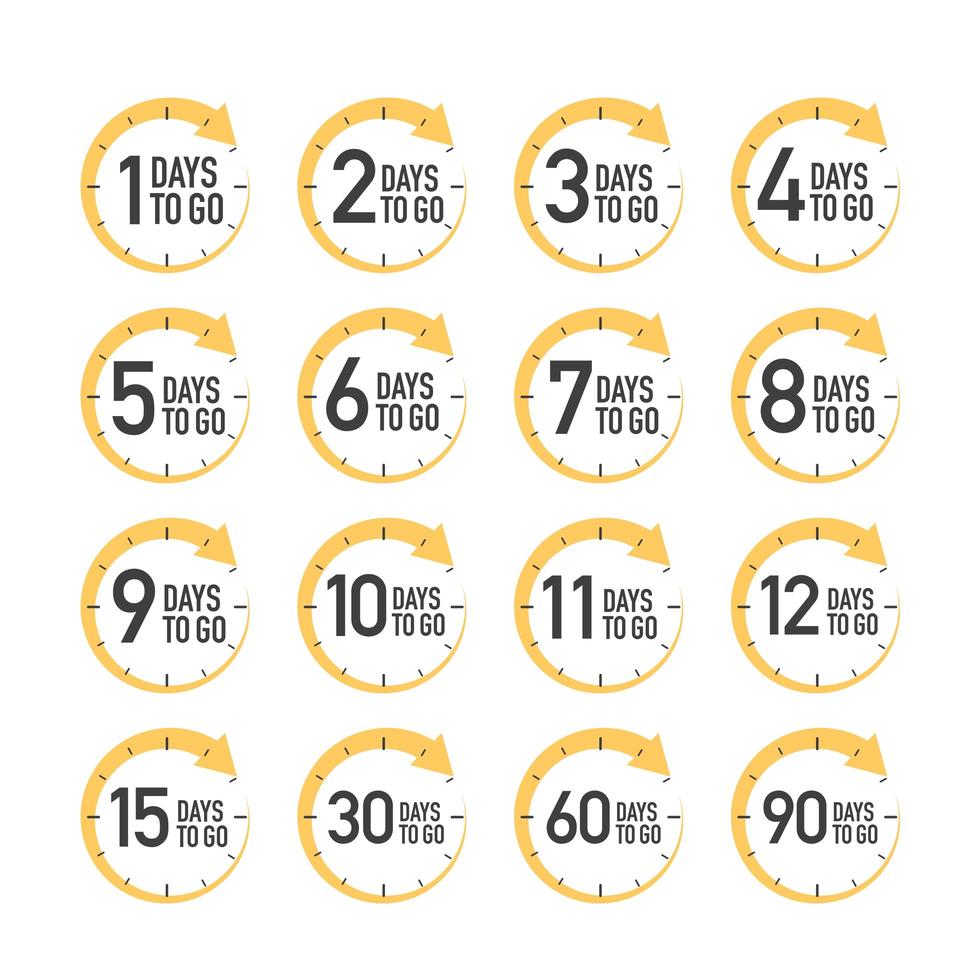 Days to go yellow set. vector