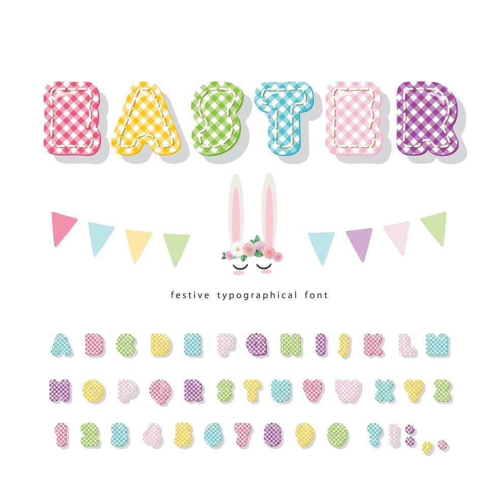 Easter plaid font. Colorful textile alphabet. vector