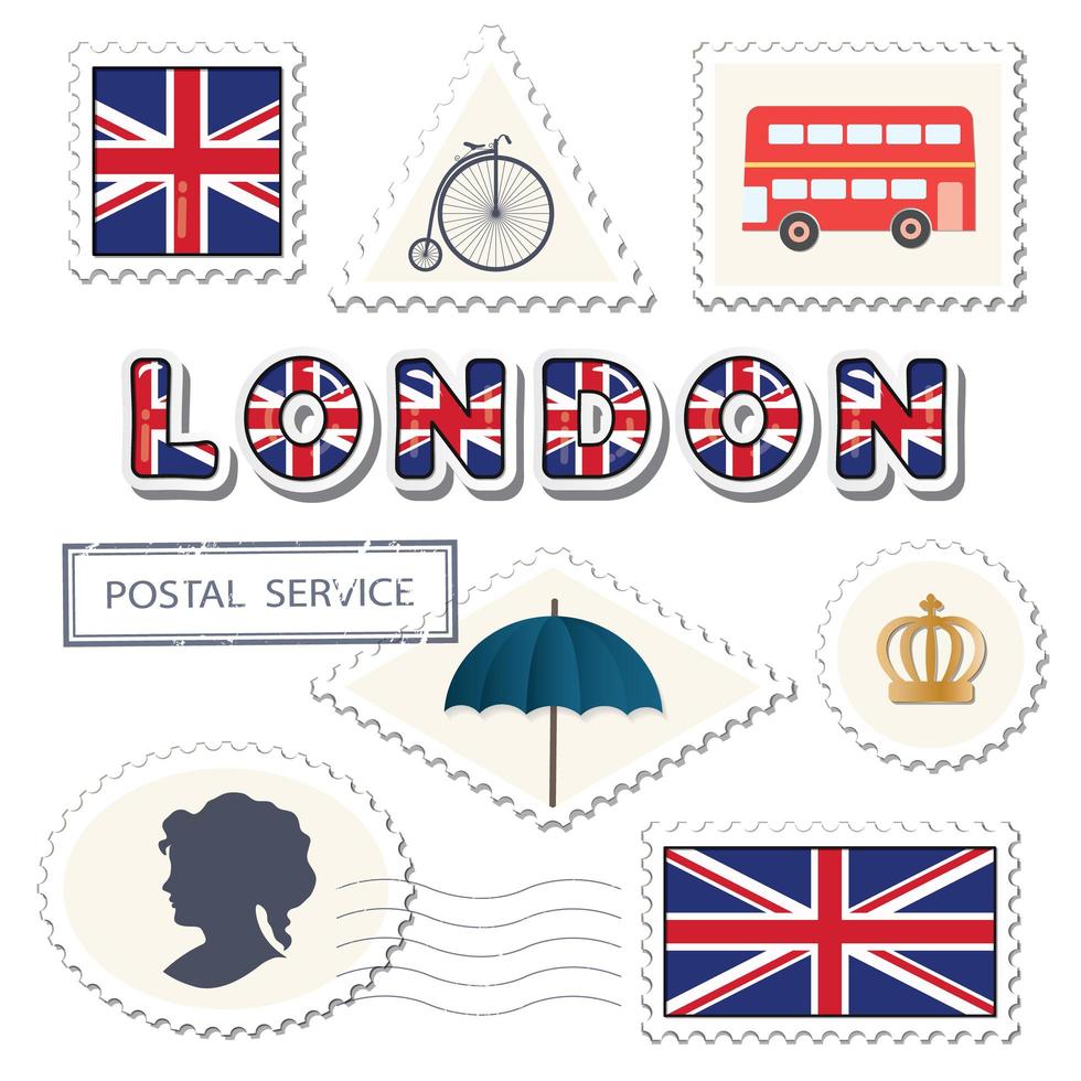 London postage set. Decorative British stamps. 694805 Vector Art at