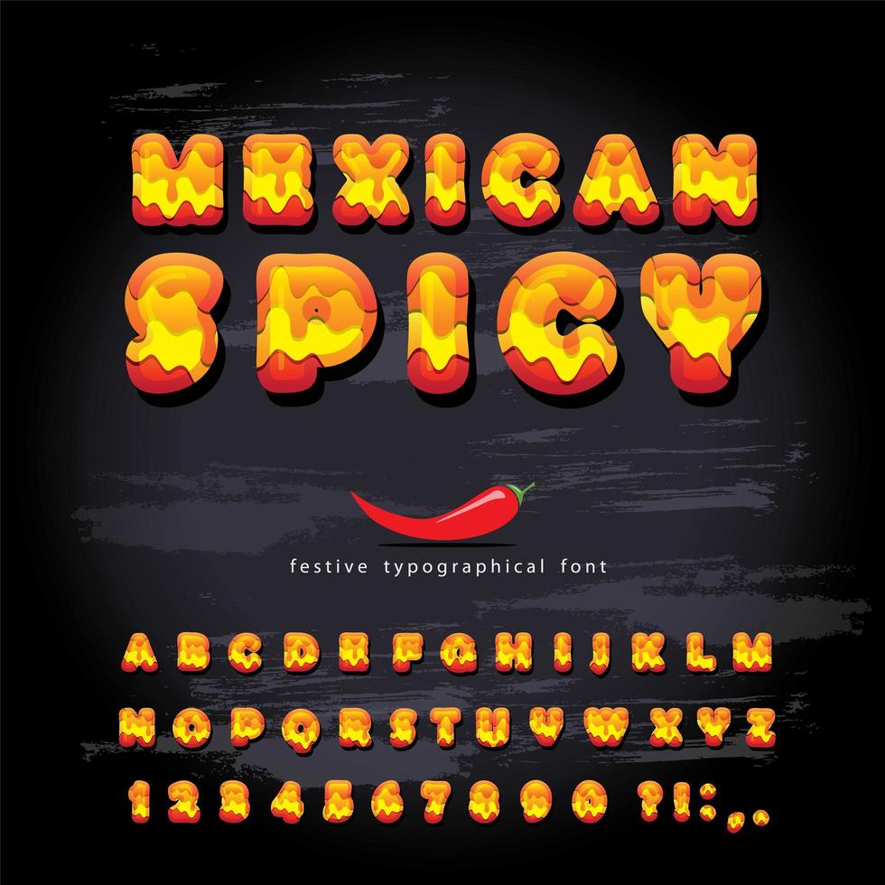 Mexican spicy cartoon font vector