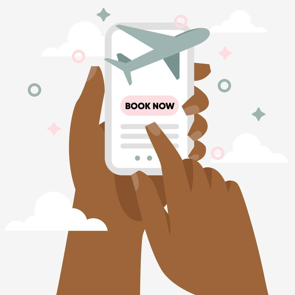 Hand Holding Smartphone With Book Flight Now Button vector