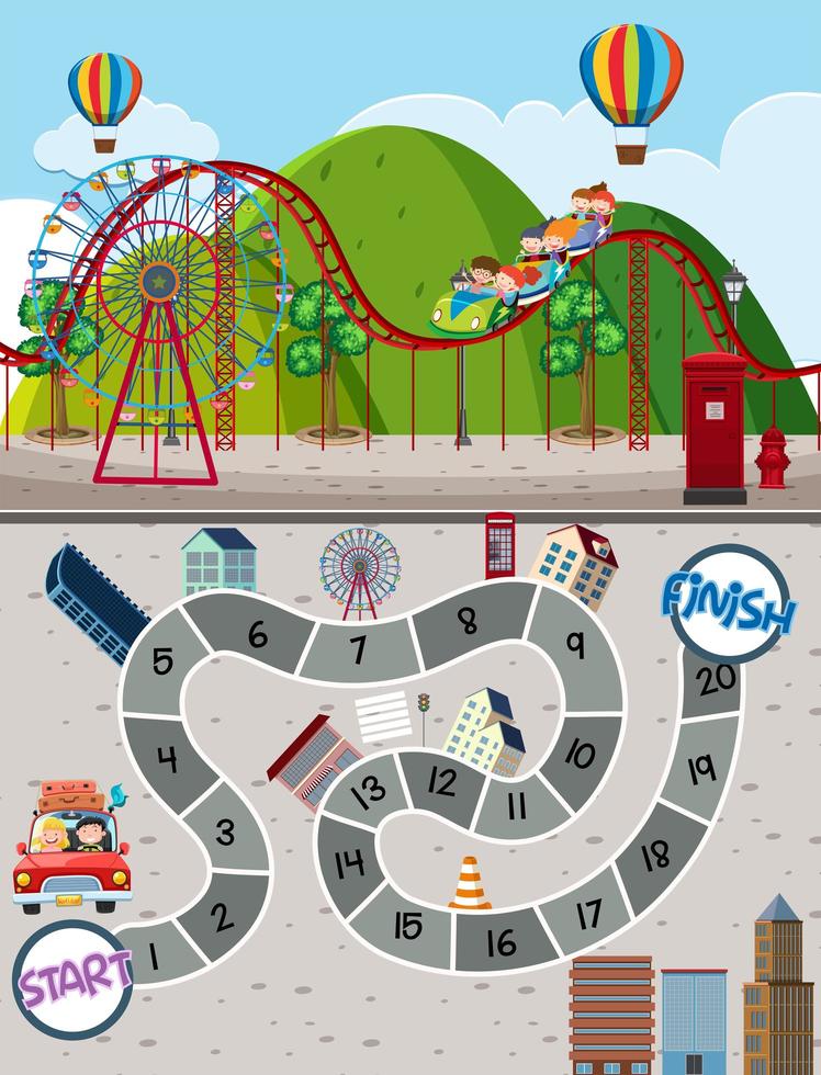 Amusement park maze game template vector