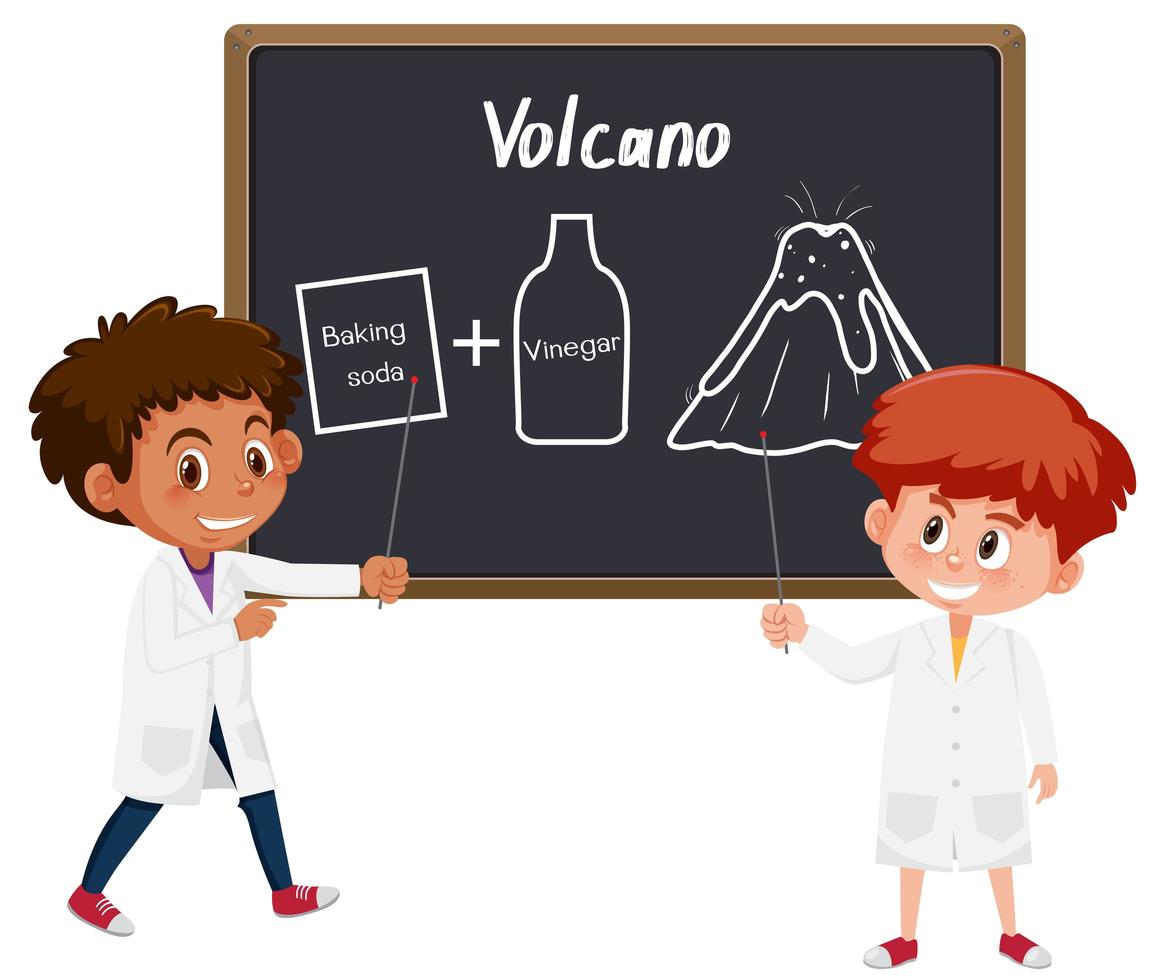 Experimento de ciencias de volcanes estudiantiles vector