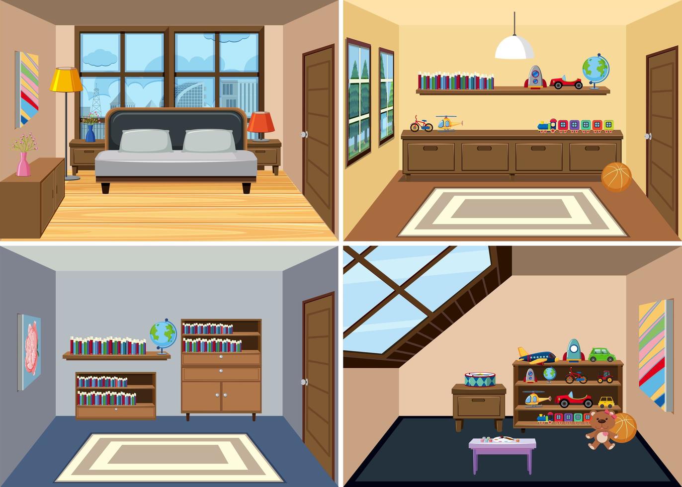 A set of room interior background vector