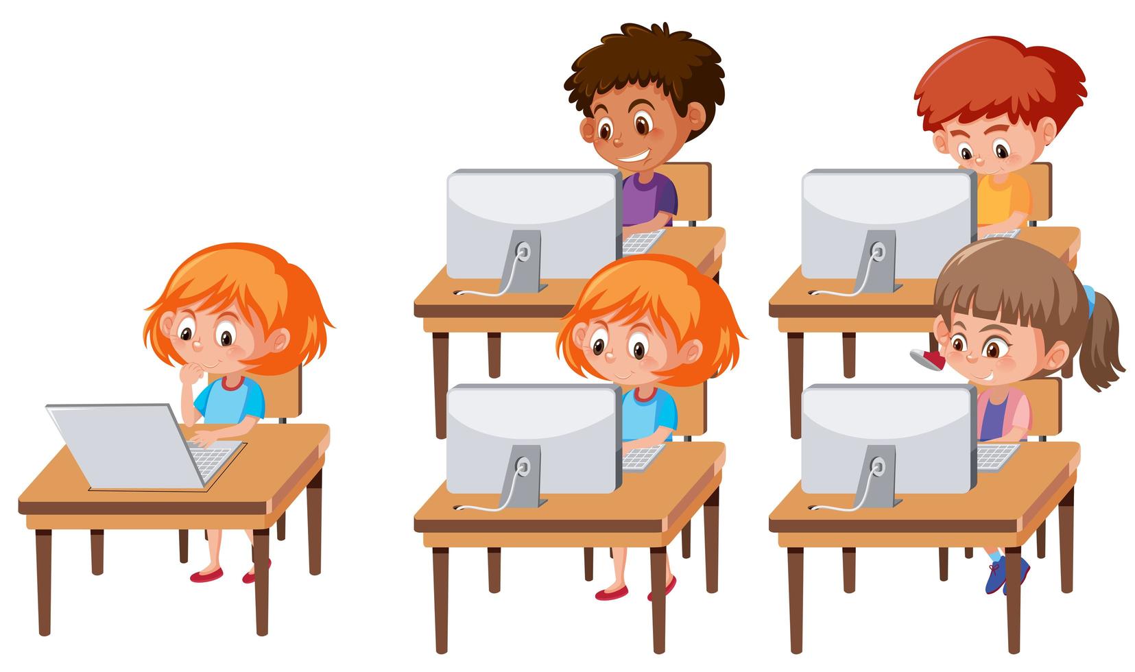 Children on compters scene vector