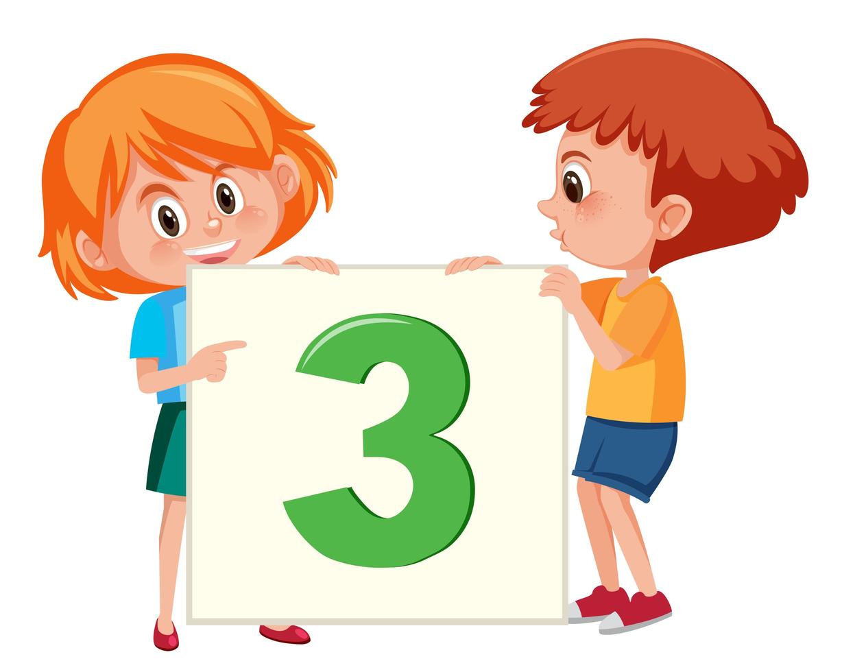 Children holding number three card vector