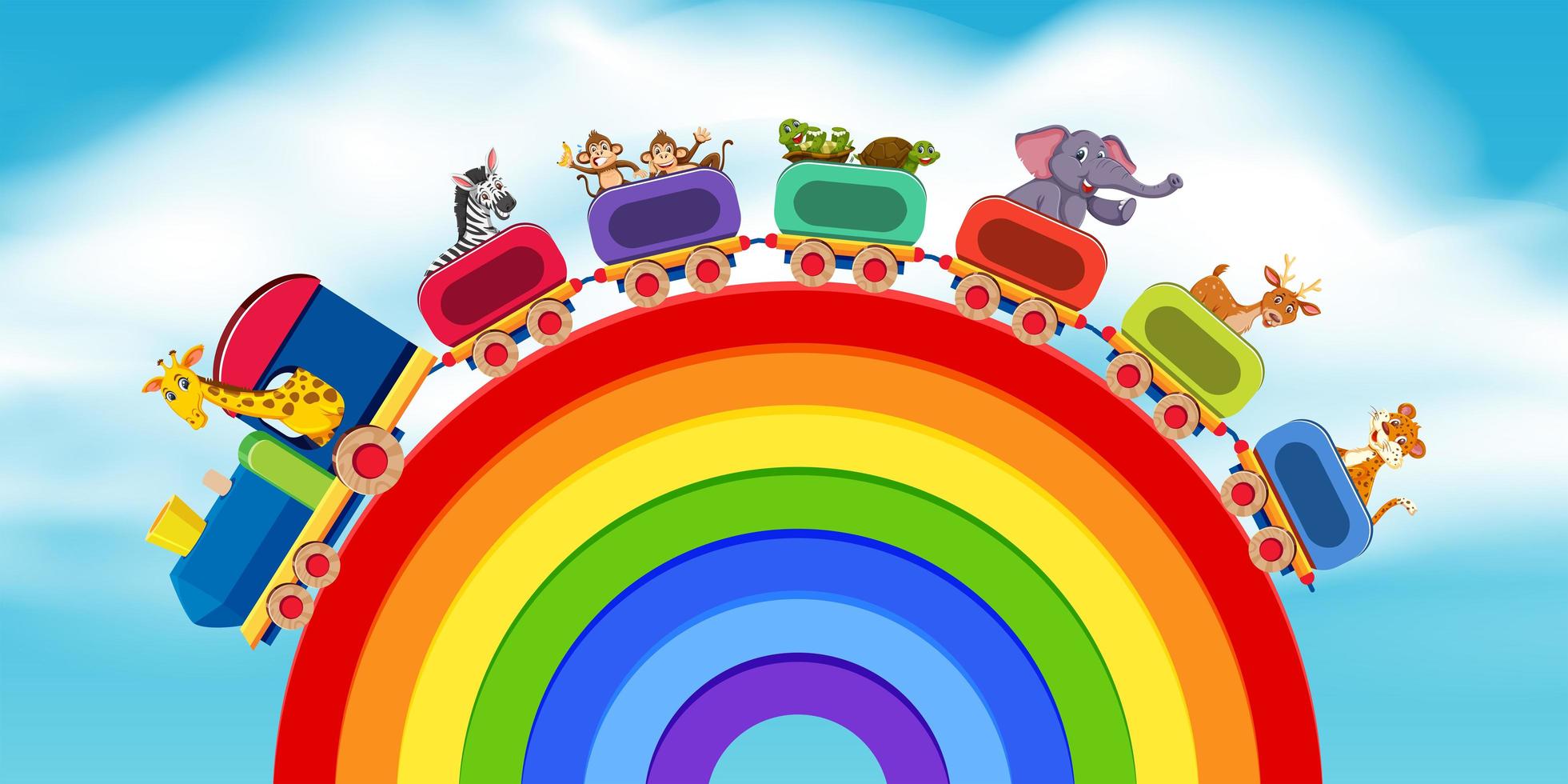 Animals on the train rainbow road vector