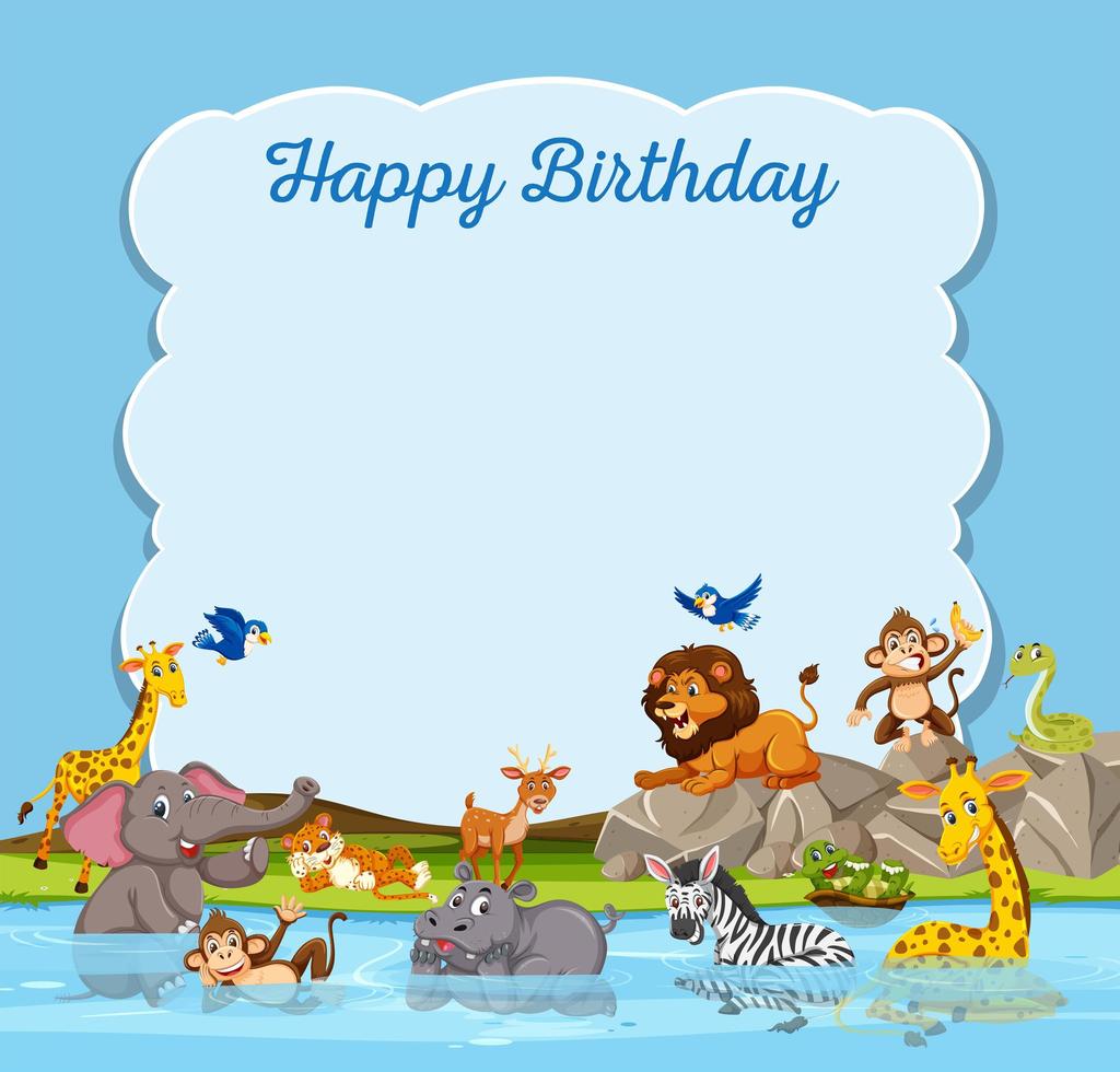 Wild animal on birthday template vector