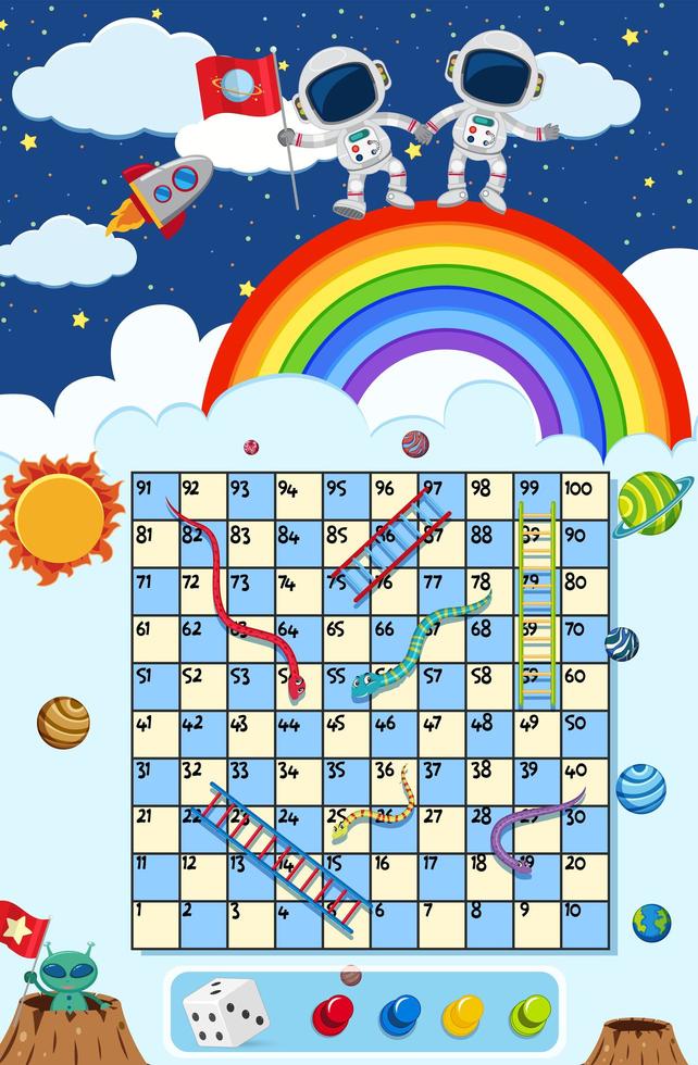 A snake ladder game space theme vector