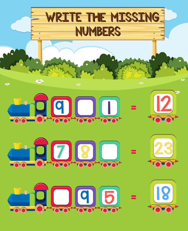 Missing number worksheet vector
