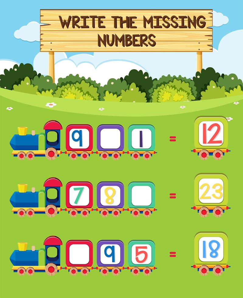 Missing number worksheet vector