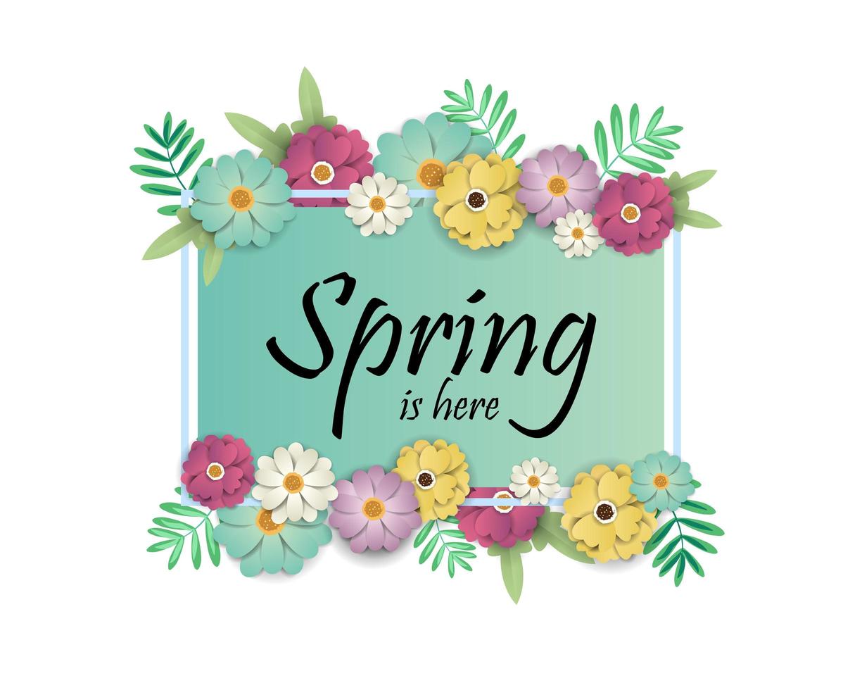 Spring Sale design with Flowers and Rectangle Frame vector