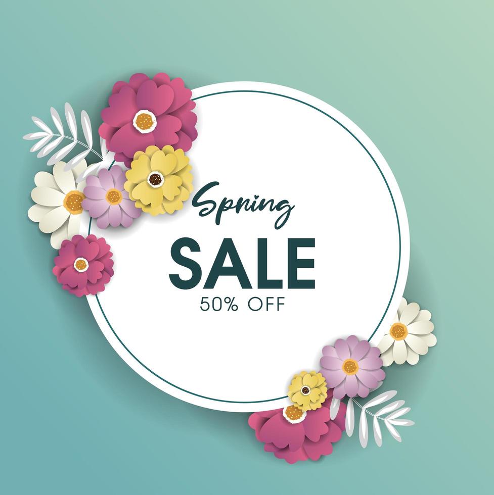 Round Banner with Spring sale design vector