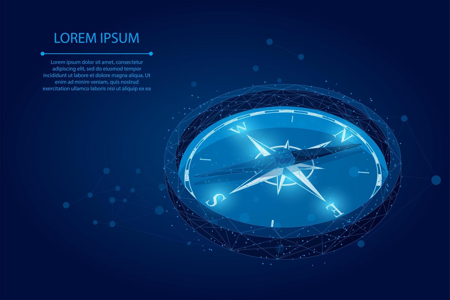 Mesh line and point polygonal compass icon vector