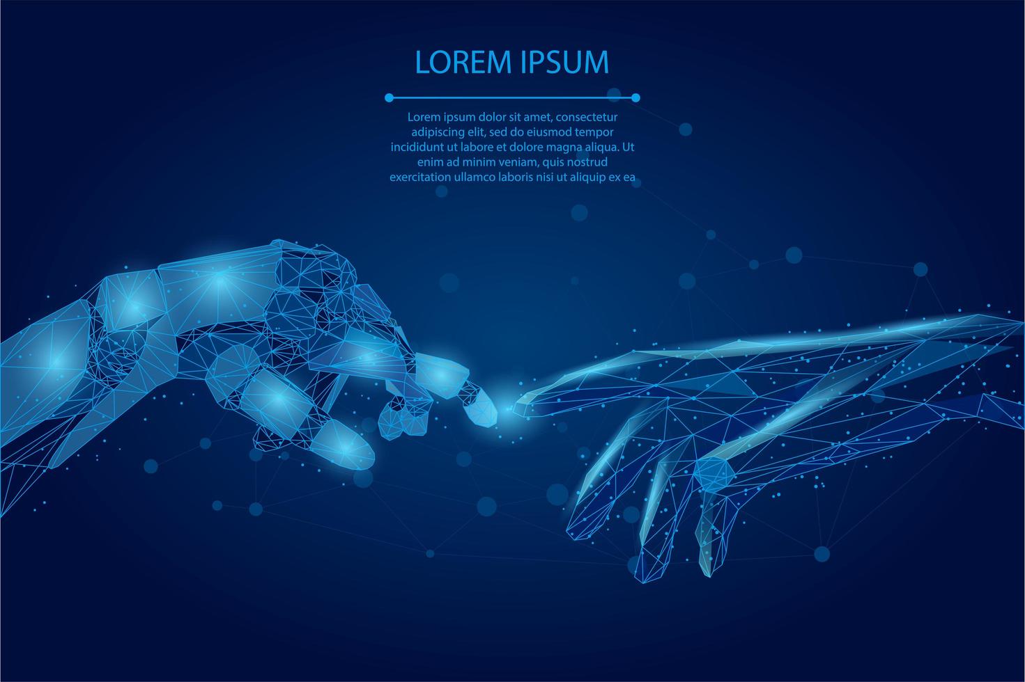 Low polyframe humano y robot manos tocando con los dedos vector