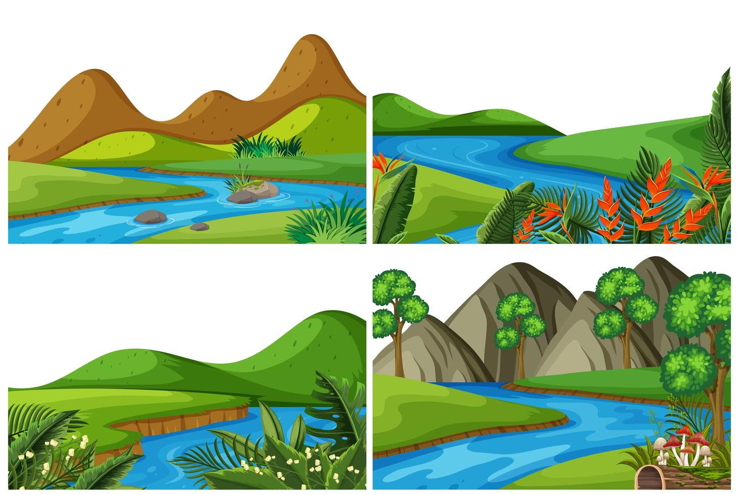 A set of outdoor scene including river vector
