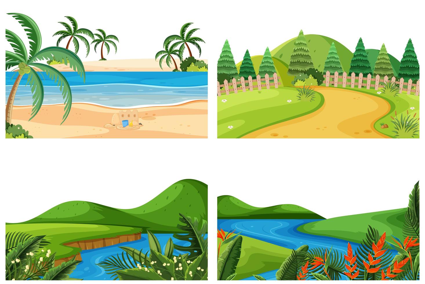 A set of outdoor scene including river vector